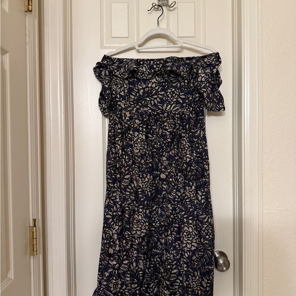 Apiece Apart Novella Maria Off The Shoulder Dress Floral Navy Dress - Picture 4 of 8